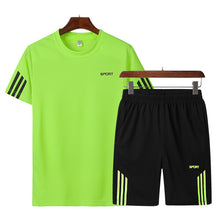 Charger l&#39;image dans la galerie, 2019 Men Casual Set Fashion 2 PCS Sweat Suit Striped Short Sleeve T-shirt Shorts Sets Male Sportswear Tracksuit Summer Sportsuit