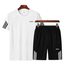 Charger l&#39;image dans la galerie, 2019 Men Casual Set Fashion 2 PCS Sweat Suit Striped Short Sleeve T-shirt Shorts Sets Male Sportswear Tracksuit Summer Sportsuit